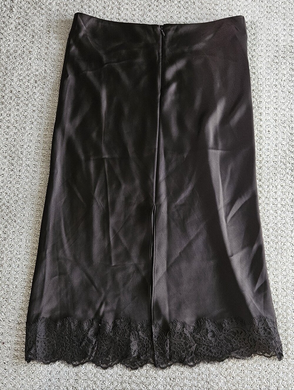 Brown Lace-Hem Midi Skirt